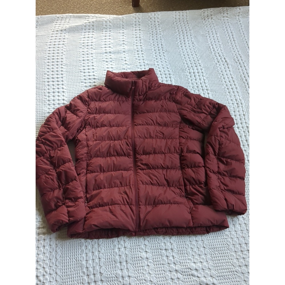 Uniqlo Ultra Light Down Puffer Jacket Mock Neck Full Zip Brick Red Sz Small Red